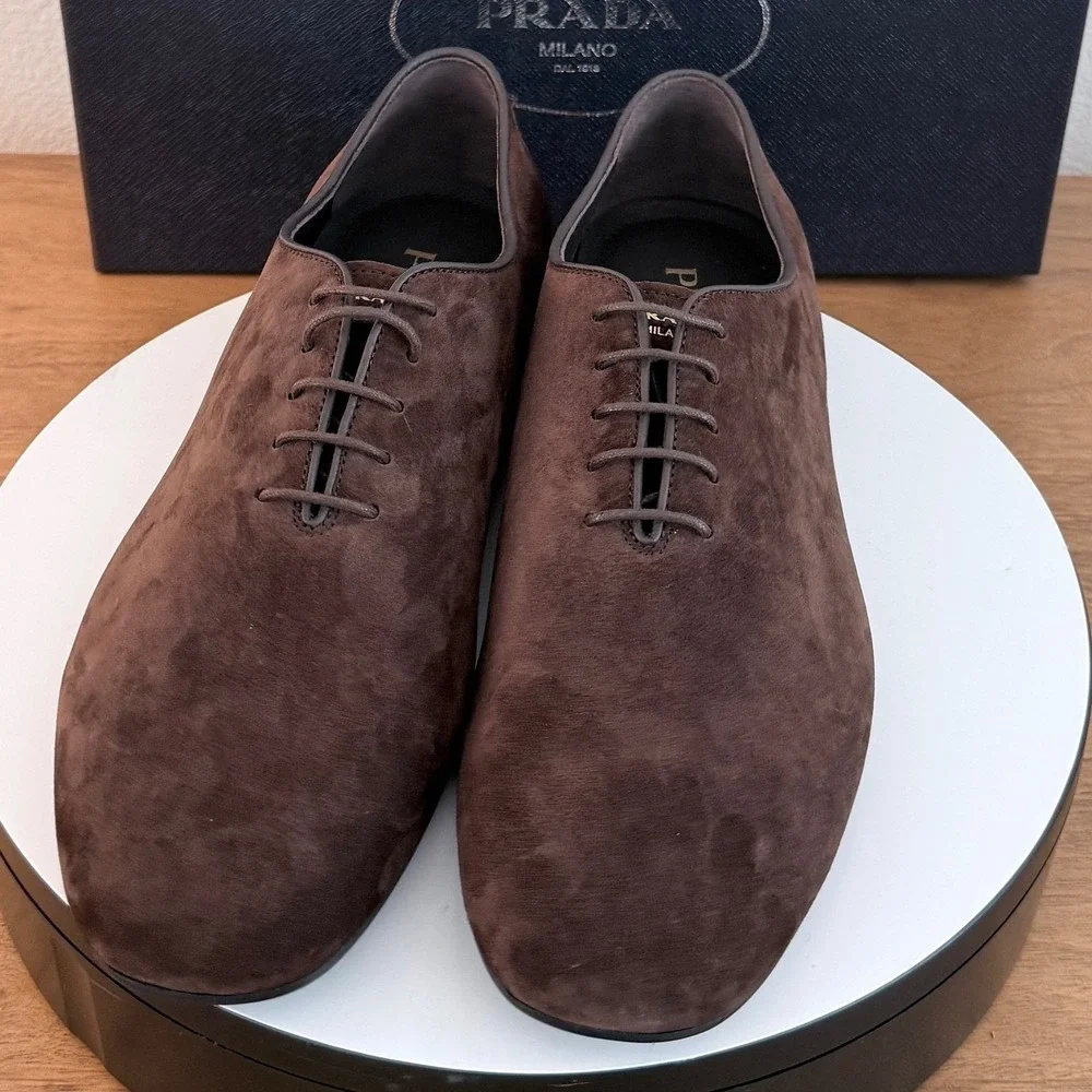 Prada Mens Vit.Scamosciato Suede Oxford Shoes Moro Brown 2EG448 Size 10.5